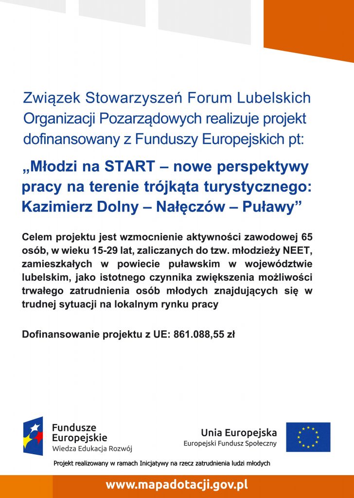 Projekt „Młodzi na START – nowe perspektywy pracy na terenie trójkąta turystycznego: Kazimierz Dolny – Nałęczów – Puławy”