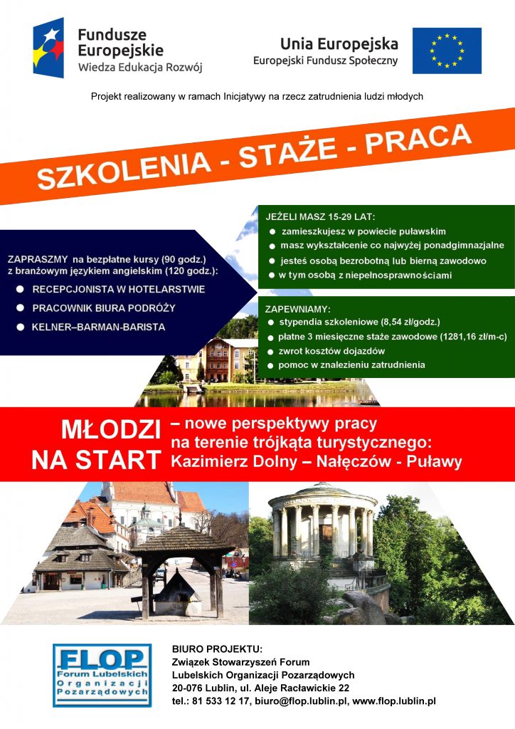 Projekt „Młodzi na START – nowe perspektywy pracy na terenie trójkąta turystycznego: Kazimierz Dolny – Nałęczów – Puławy”
