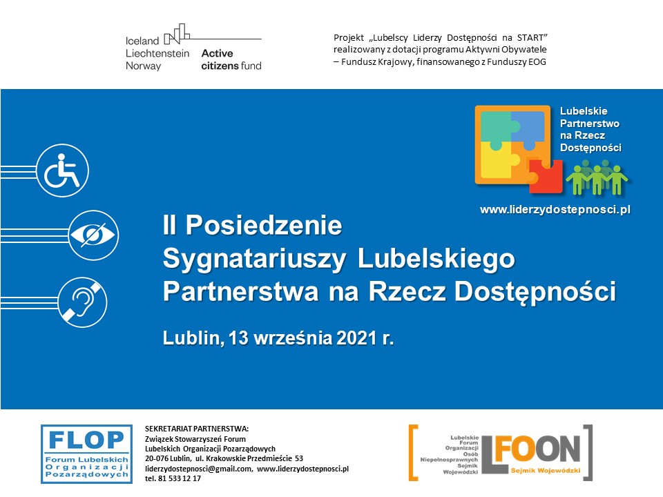 Plakat II posiedzenia Lubelskiego Partnerstwa na Rzecz Dostępności w dn. 13 września 2021 r.