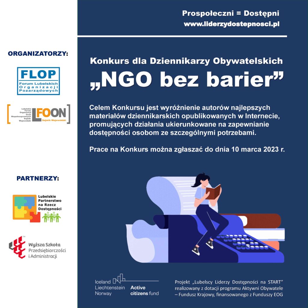 Plakat Konkursu dla Dziennikarzy Obywatelskich "NGO bez barier"