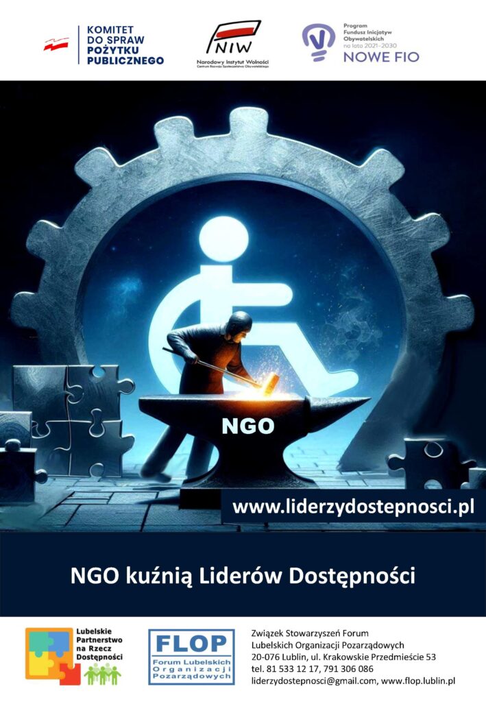 Ilustracja artykułu „NGO kuźnią Liderów Dostępności” w ramach kampanii społecznej „NGO bez barier” realizowanej w projekcie „Lubelscy Liderzy Dostępności”, sfinansowanego przez Narodowy Instytut Wolności – Centrum Rozwoju Społeczeństwa Obywatelskiego ze środków Programu Fundusz Inicjatyw Obywatelskich NOWEFIO na lata 2021–2030
