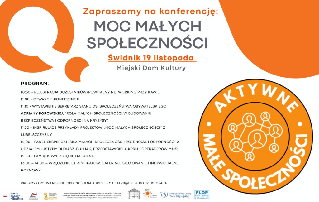 Zaproszenie na konferencję Programu Moc Małych Społeczności 19 listopada 2025 r. w Świdniku